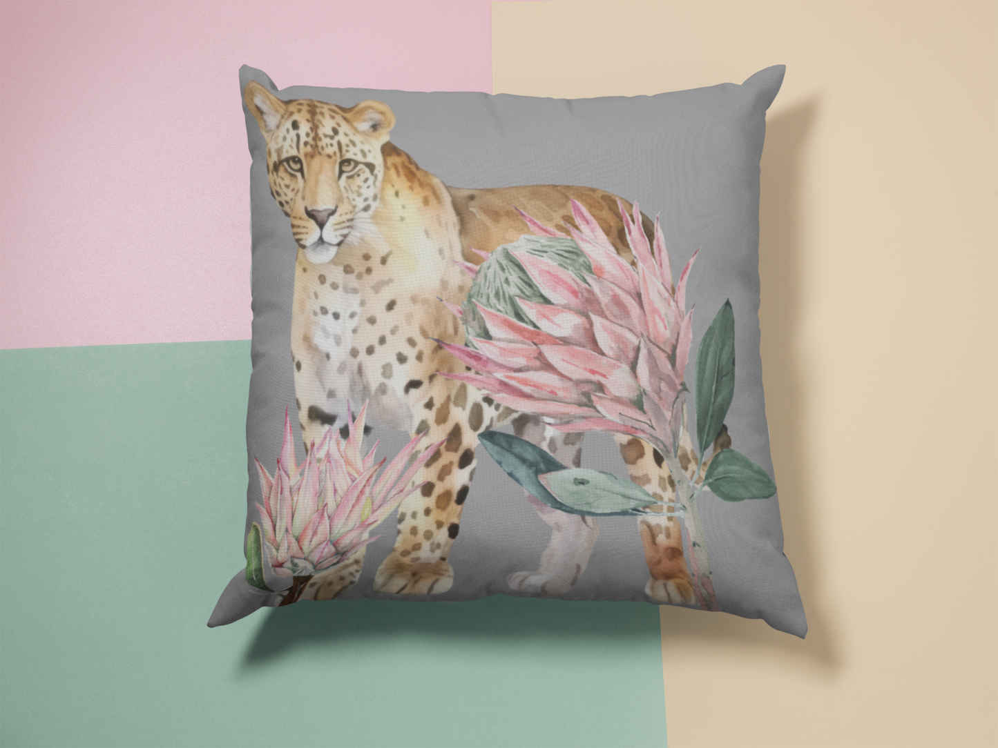 Leopard and Protea Throw Pillow Spun Polyester Square Pillow