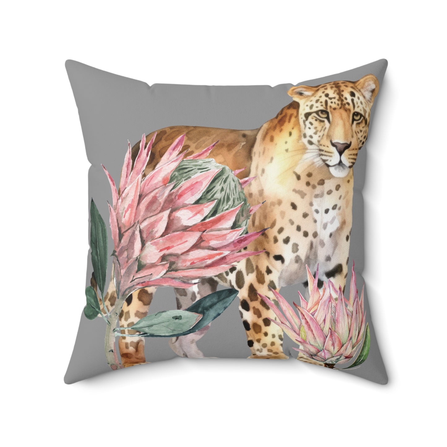 Leopard and Protea Throw Pillow Spun Polyester Square Pillow