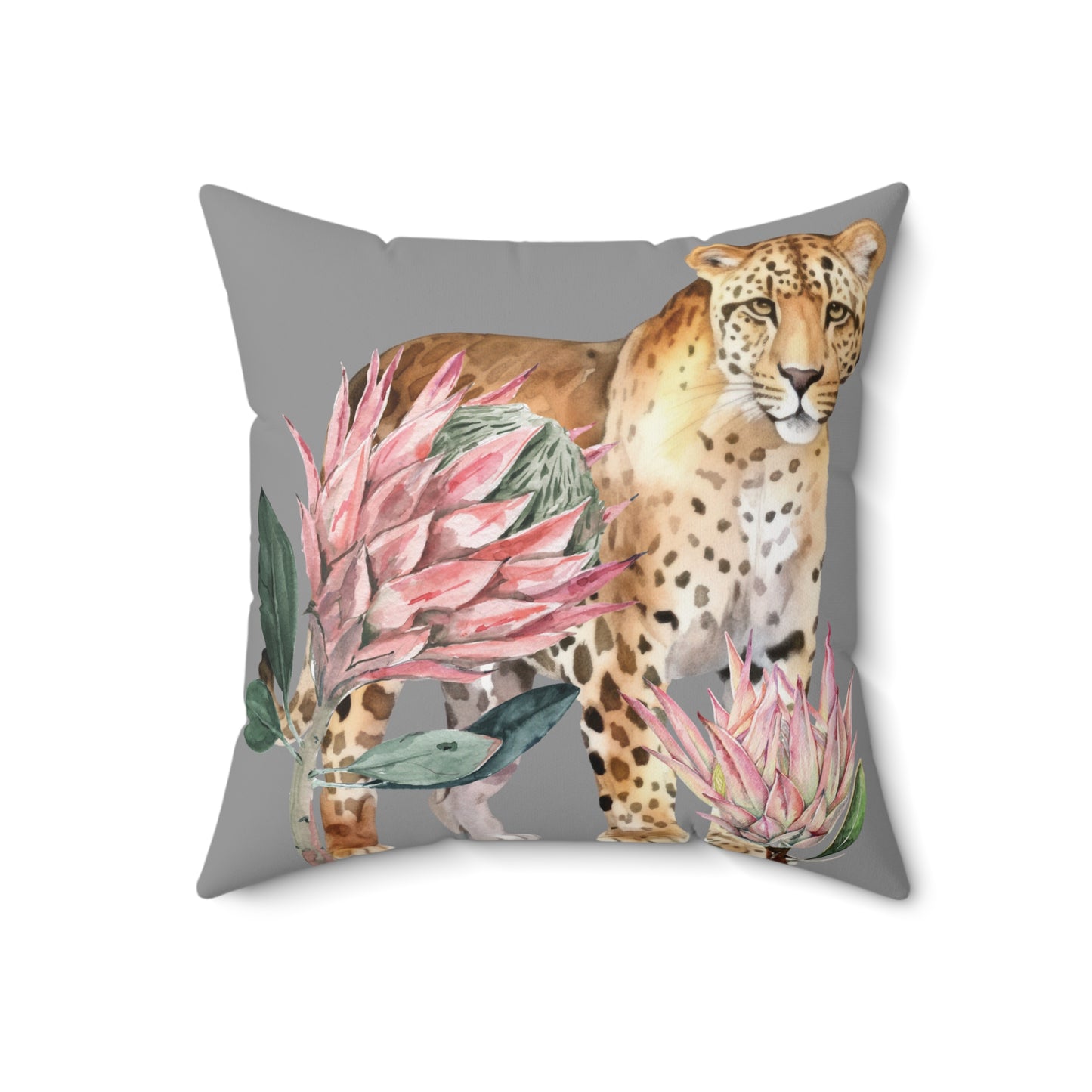 Leopard and Protea Throw Pillow Spun Polyester Square Pillow