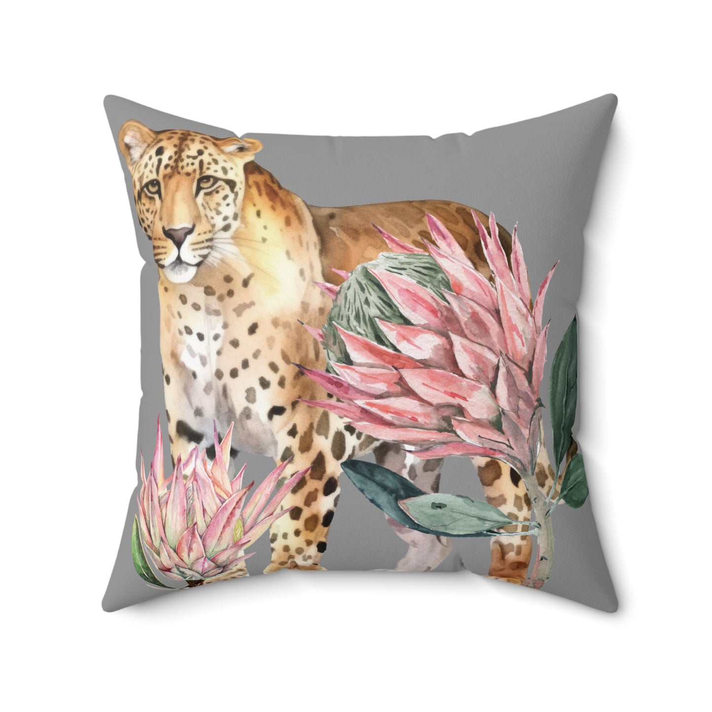 Leopard and Protea Throw Pillow Spun Polyester Square Pillow