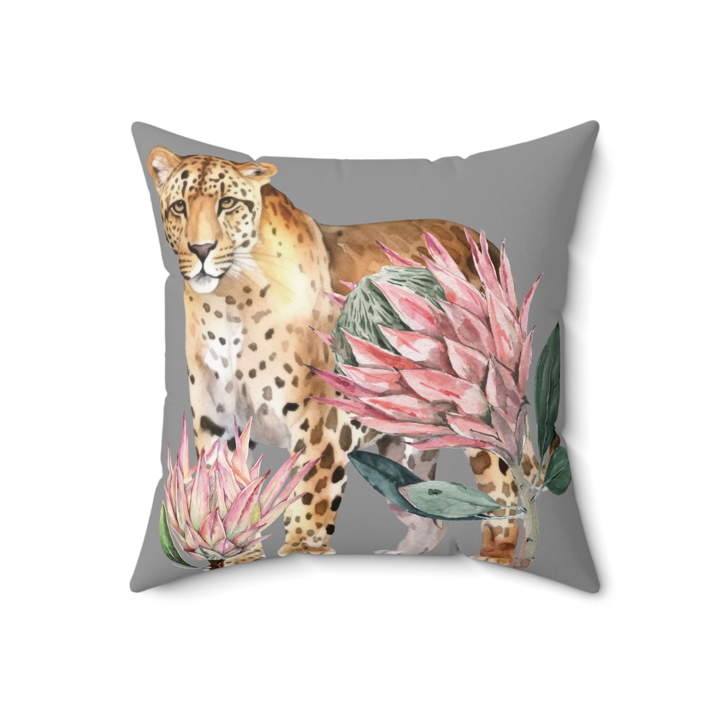 Leopard and Protea Throw Pillow Spun Polyester Square Pillow