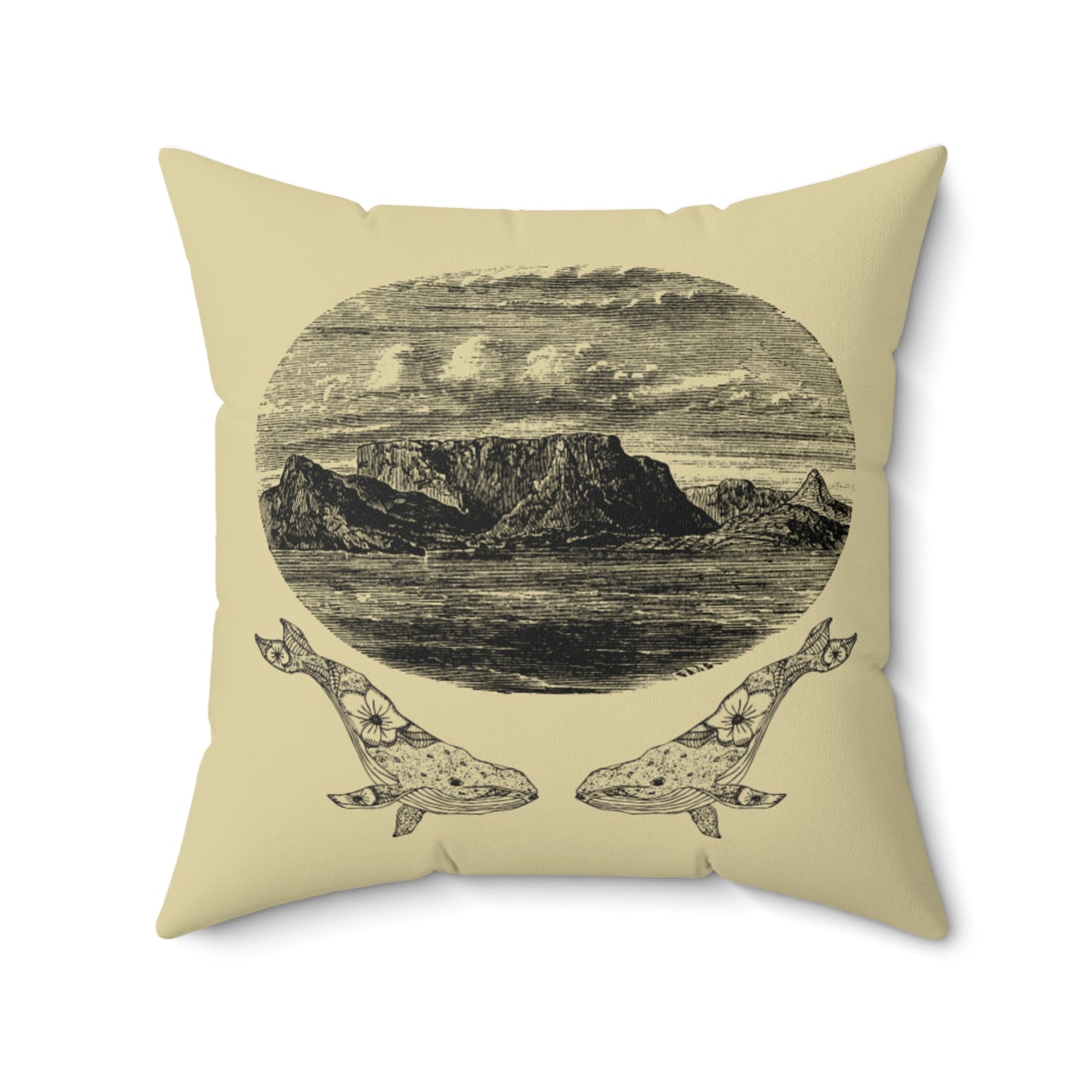 Cape Town Landscape & Whale Throw Pillow Spun Polyester Square Pillow