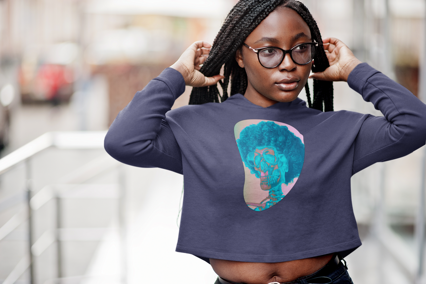 Funky Retro Skeleton Women`s Cropped Hoodie