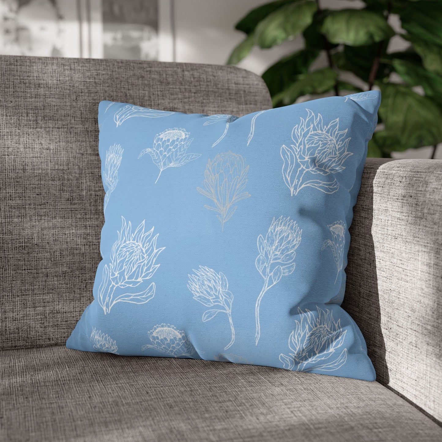 Blue Floral Protea Throw Pillow Case- Pillow not Included