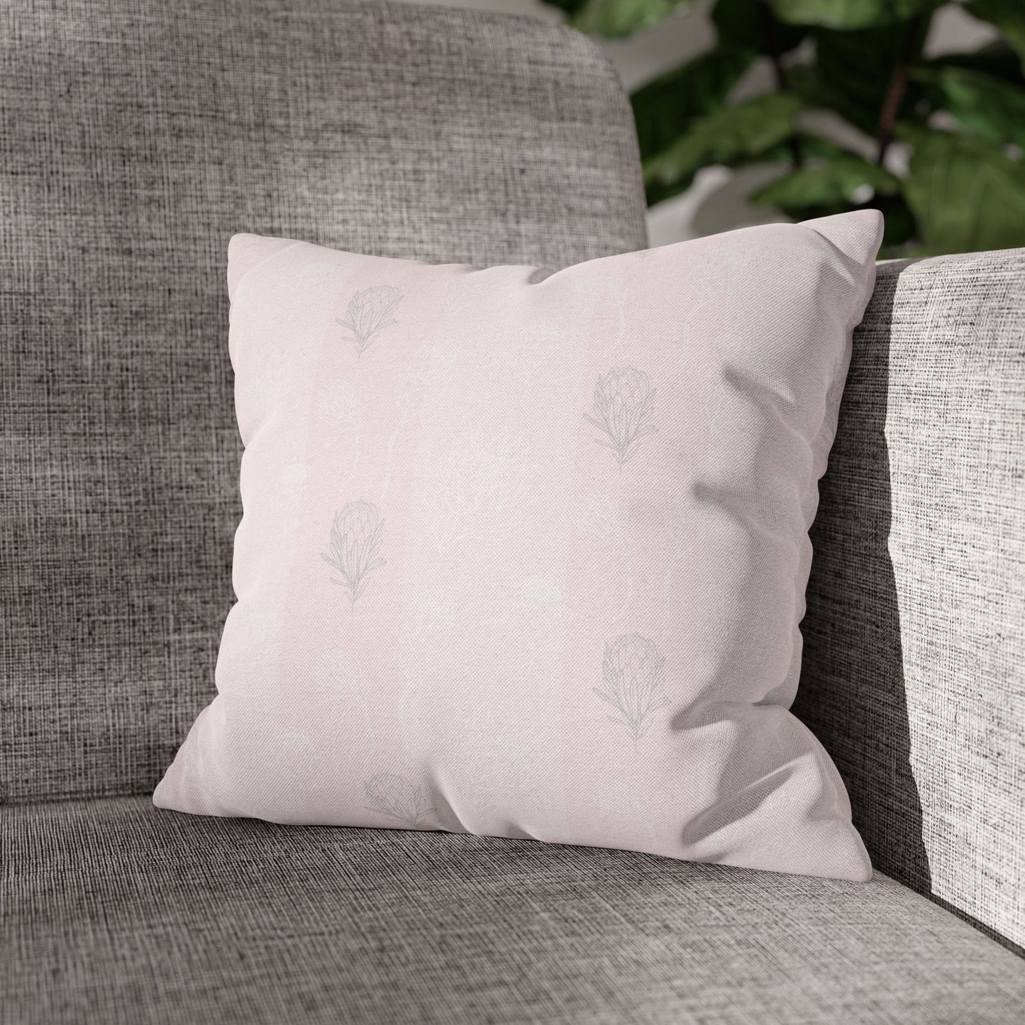 Pastel Pink Protea Stripe Square Pillow Case- Pillow not Included