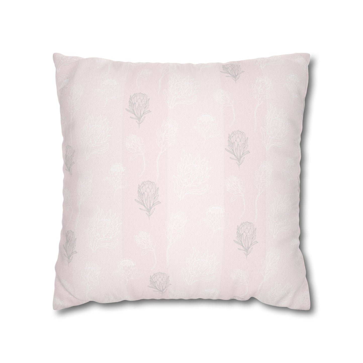 Pastel Pink Protea Stripe Square Pillow Case- Pillow not Included