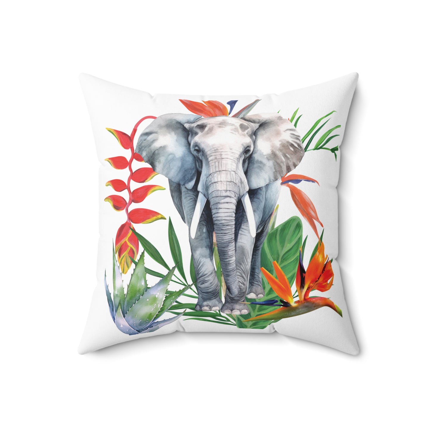 Tropical Elephant Spun Polyester Throw Pillow