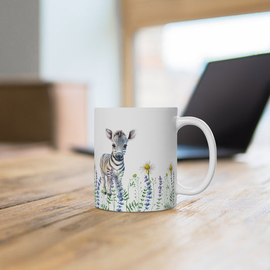 Baby Zebra in Wildflowers 11 oz Coffee Mug