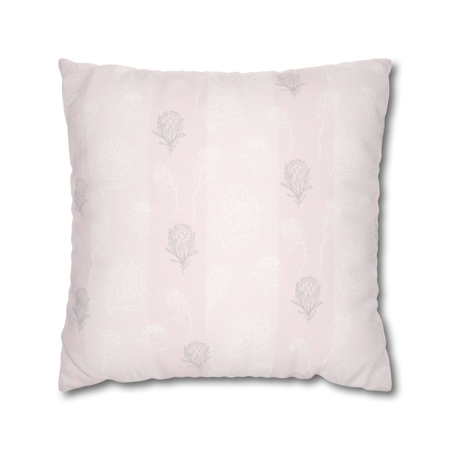 Pastel Pink Protea Stripe Square Pillow Case- Pillow not Included