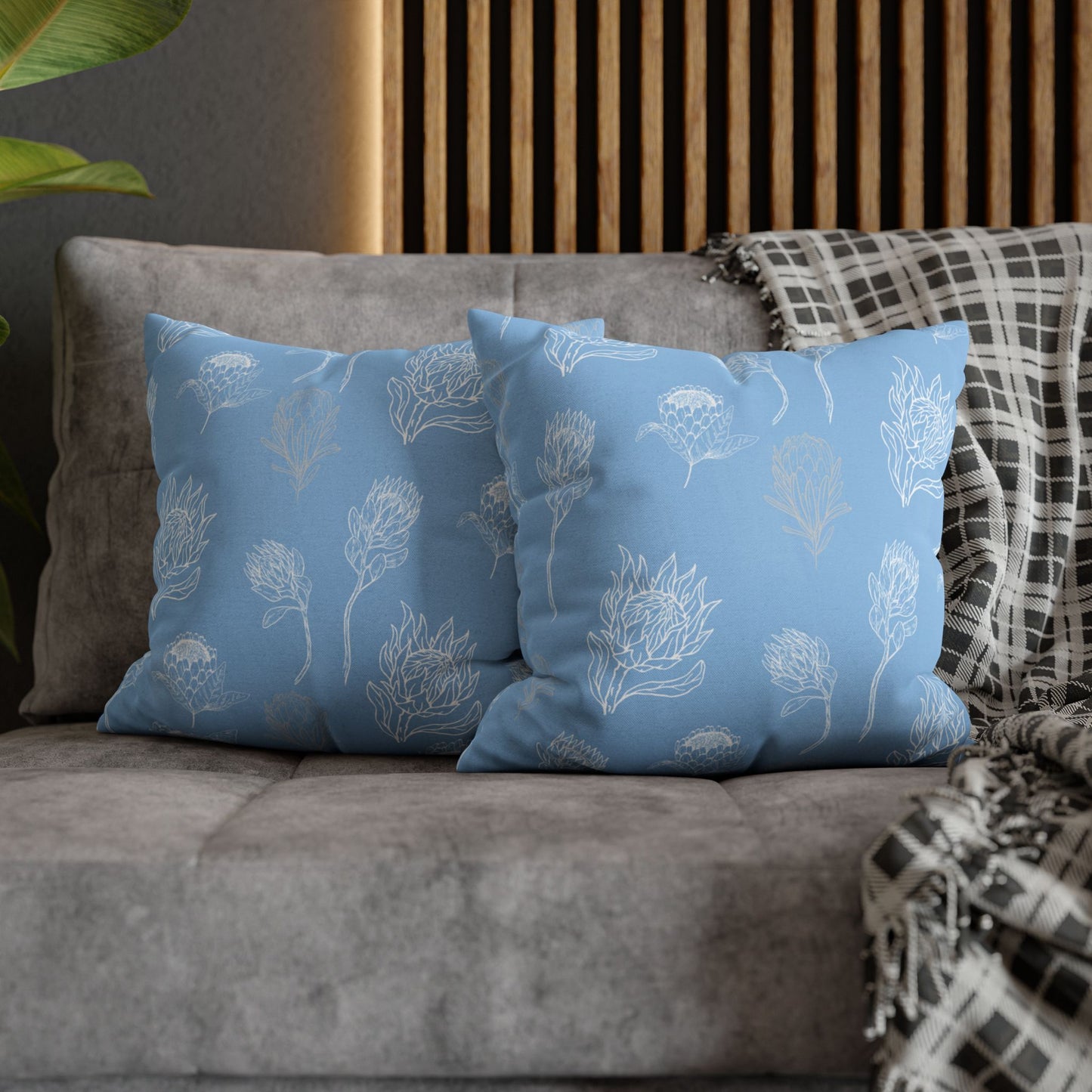 Blue Floral Protea Throw Pillow Case- Pillow not Included