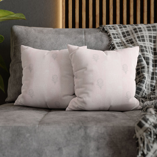 Pastel Pink Protea Stripe Square Pillow Case- Pillow not Included