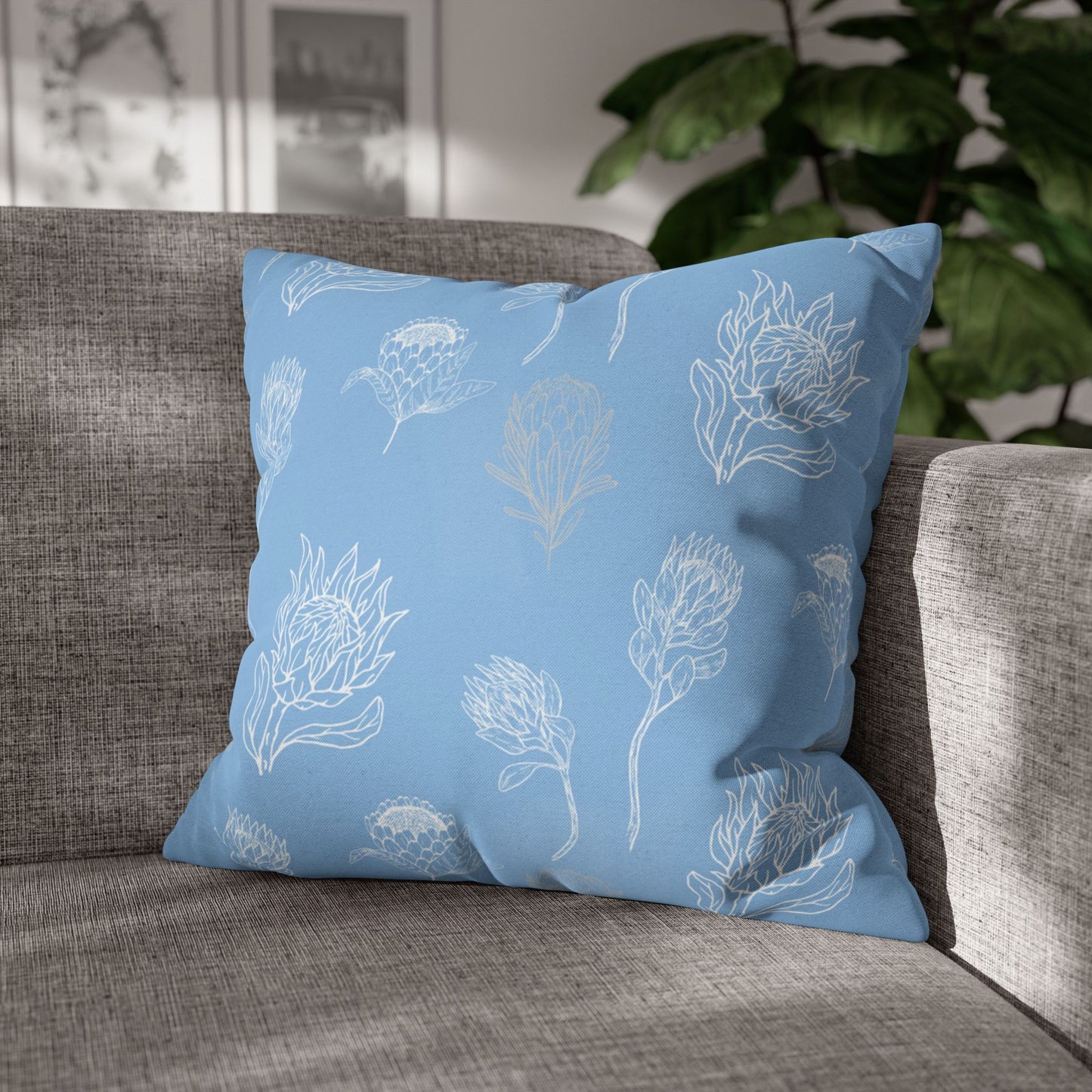 Blue Floral Protea Throw Pillow Case- Pillow not Included