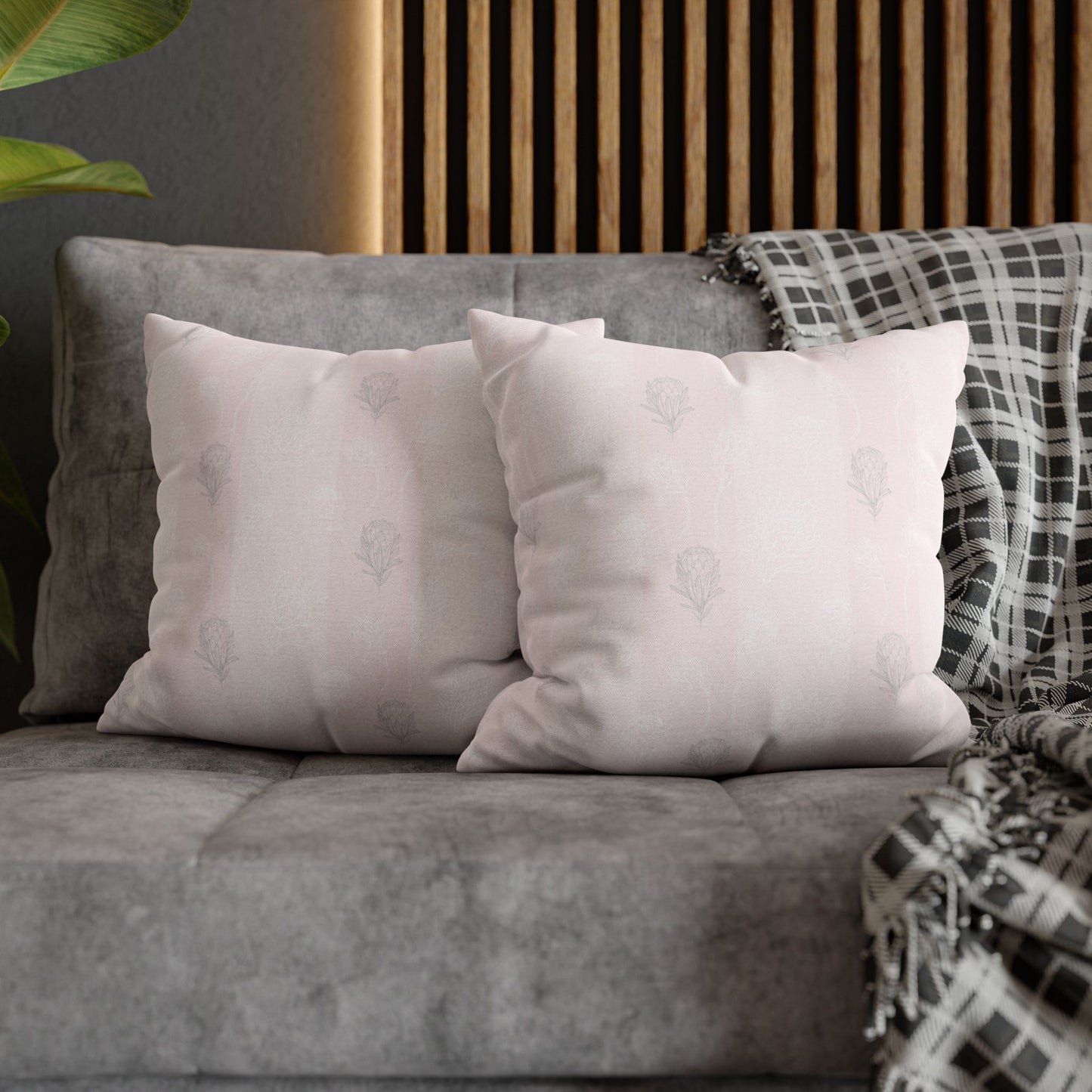 Pastel Pink Protea Stripe Square Pillow Case- Pillow not Included