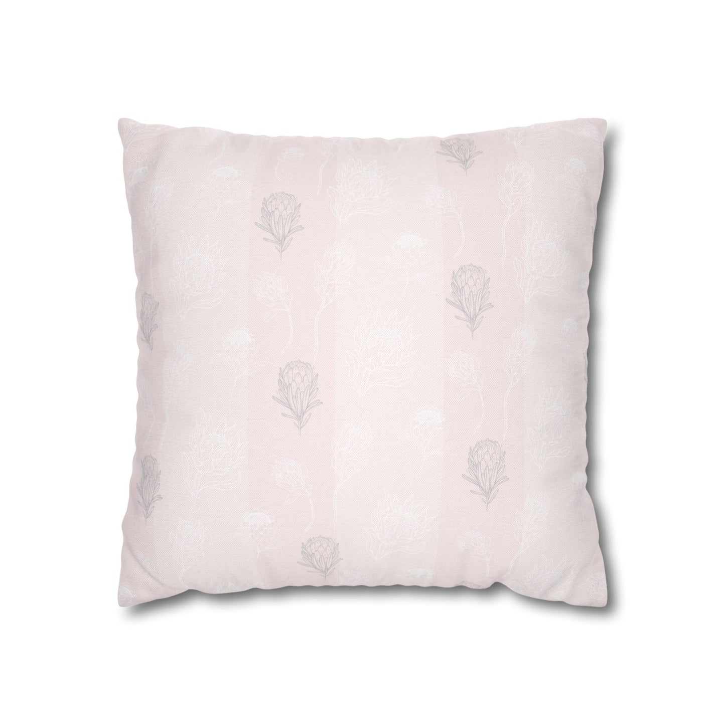 Pastel Pink Protea Stripe Square Pillow Case- Pillow not Included