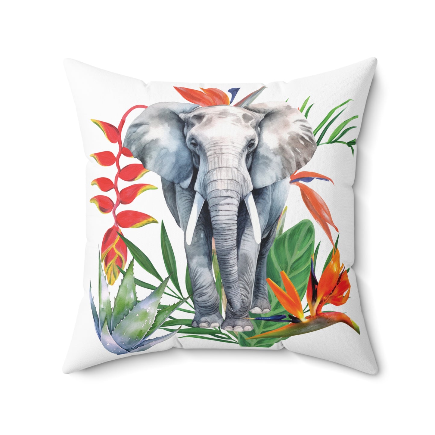 Tropical Elephant Spun Polyester Throw Pillow