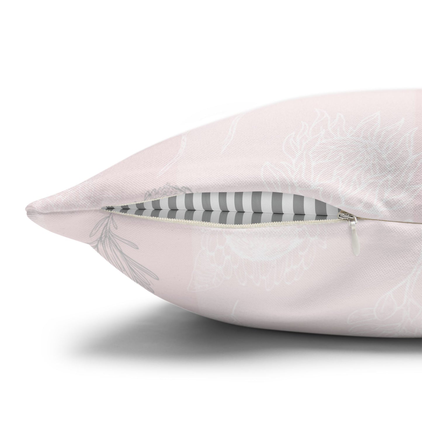 Pastel Pink Protea Stripe Square Pillow Case- Pillow not Included