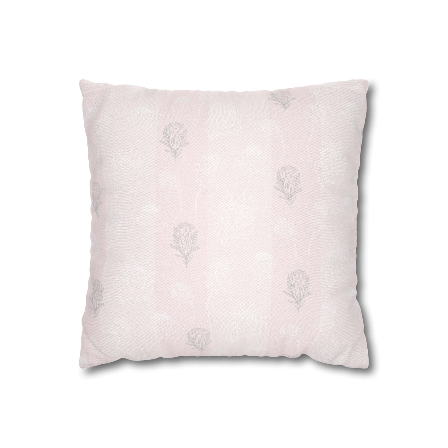 Pastel Pink Protea Stripe Square Pillow Case- Pillow not Included