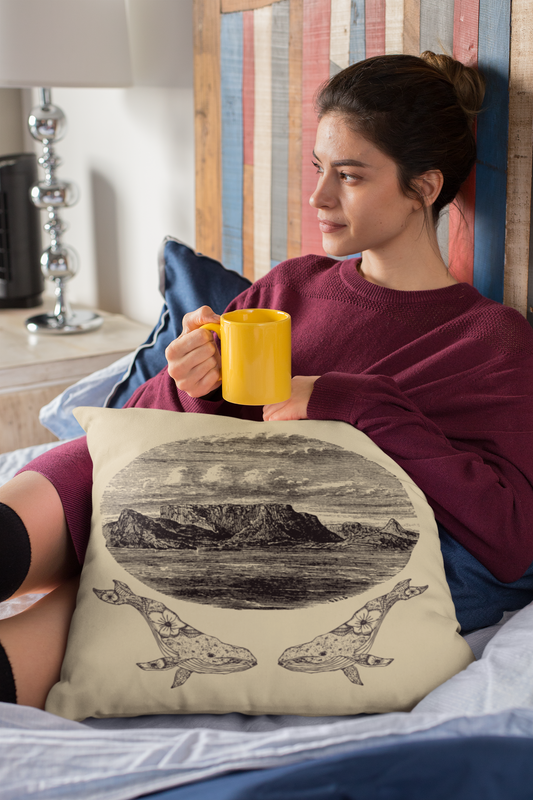 Cape Town Landscape & Whale Throw Pillow Spun Polyester Square Pillow