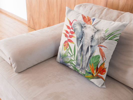 Tropical Elephant Spun Polyester Throw Pillow