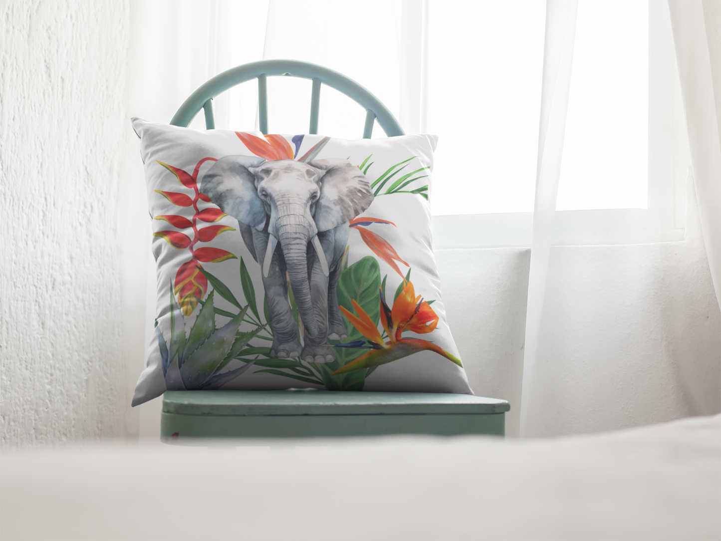 Tropical Elephant Spun Polyester Throw Pillow