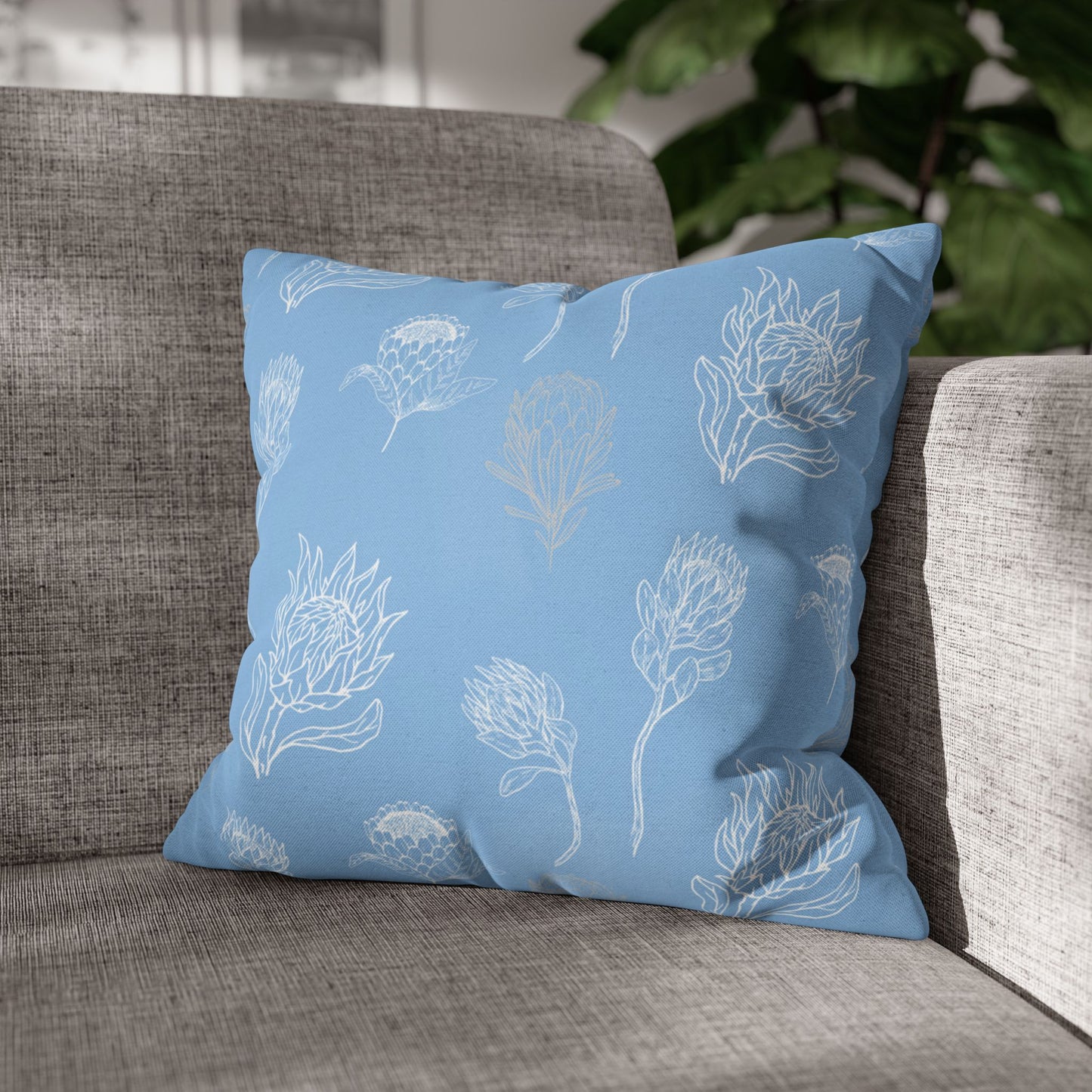 Blue Floral Protea Throw Pillow Case- Pillow not Included