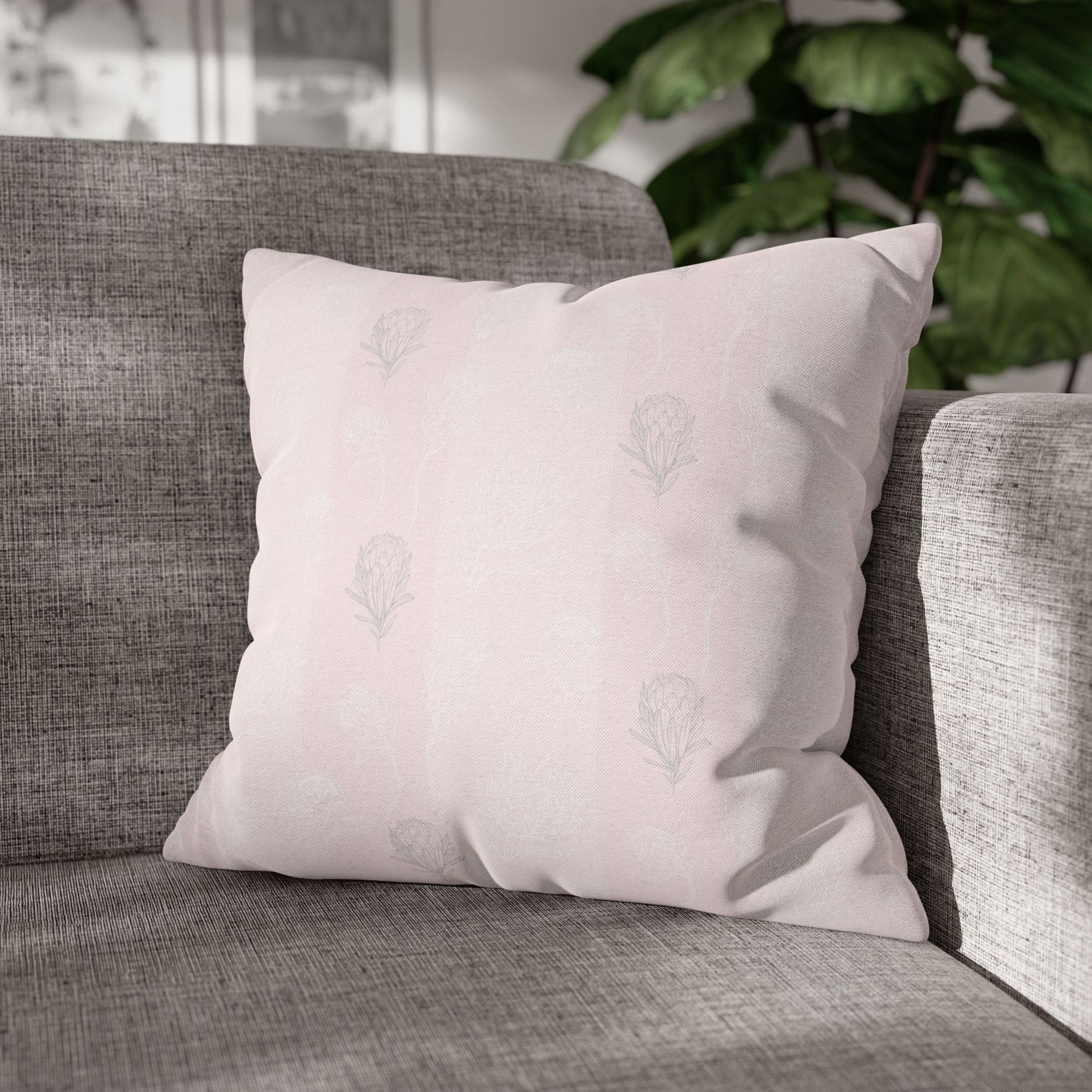 Pastel Pink Protea Stripe Square Pillow Case- Pillow not Included