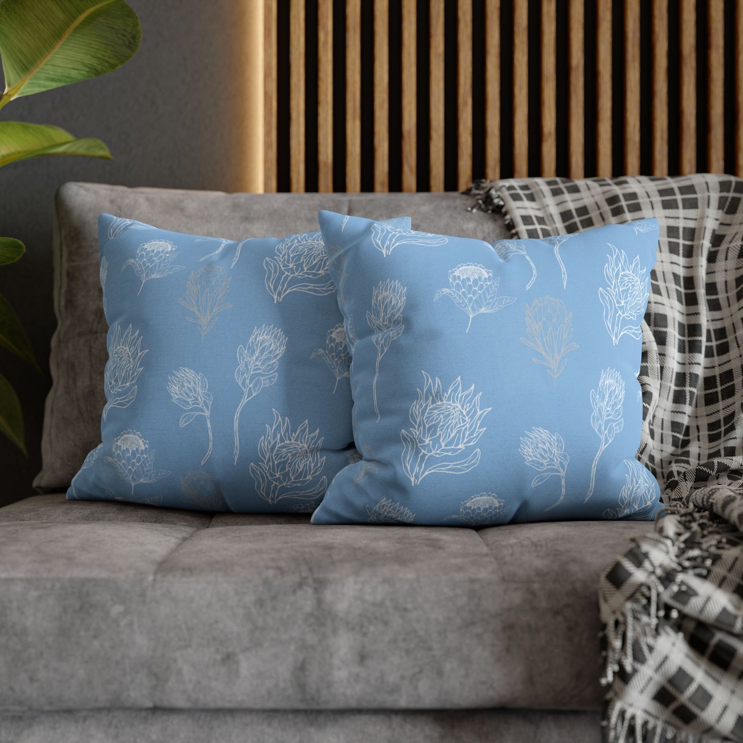 Blue Floral Protea Throw Pillow Case- Pillow not Included