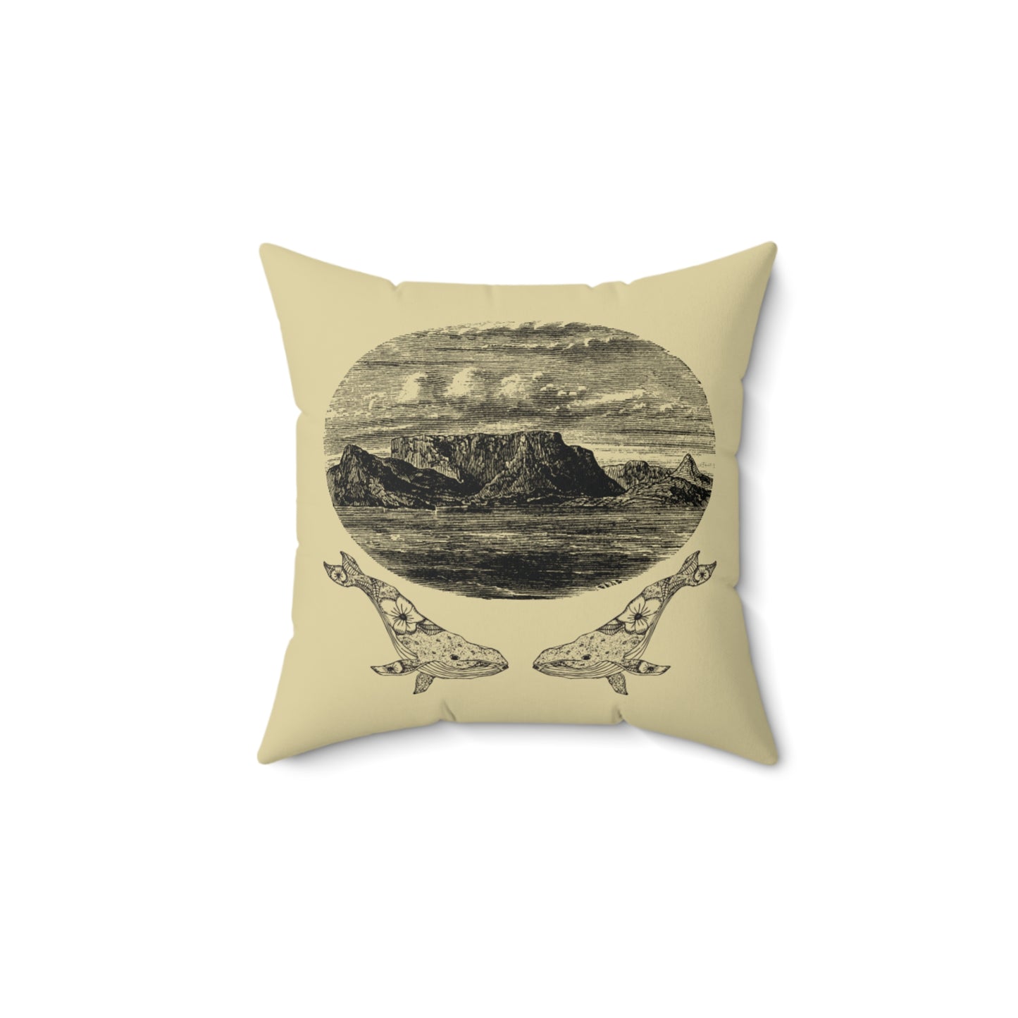 Cape Town Landscape & Whale Throw Pillow Spun Polyester Square Pillow