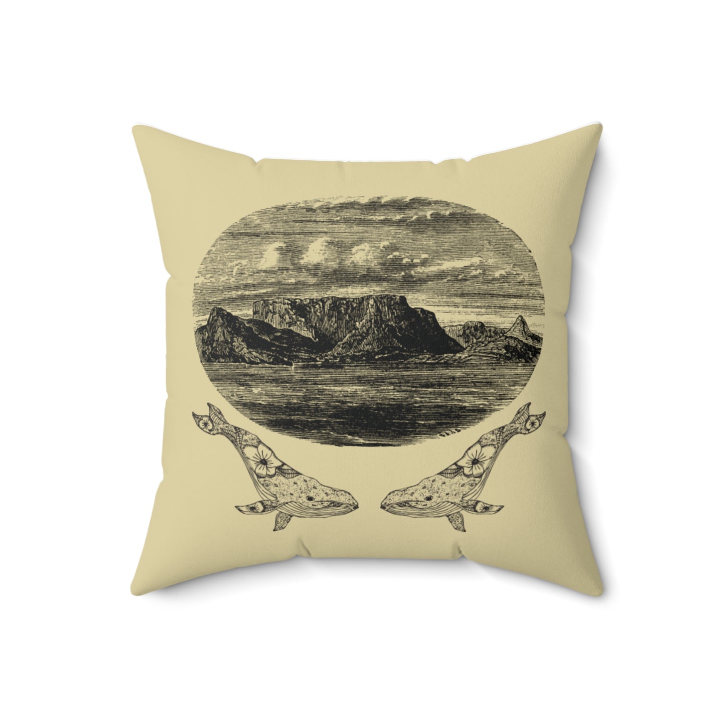 Cape Town Landscape & Whale Throw Pillow Spun Polyester Square Pillow