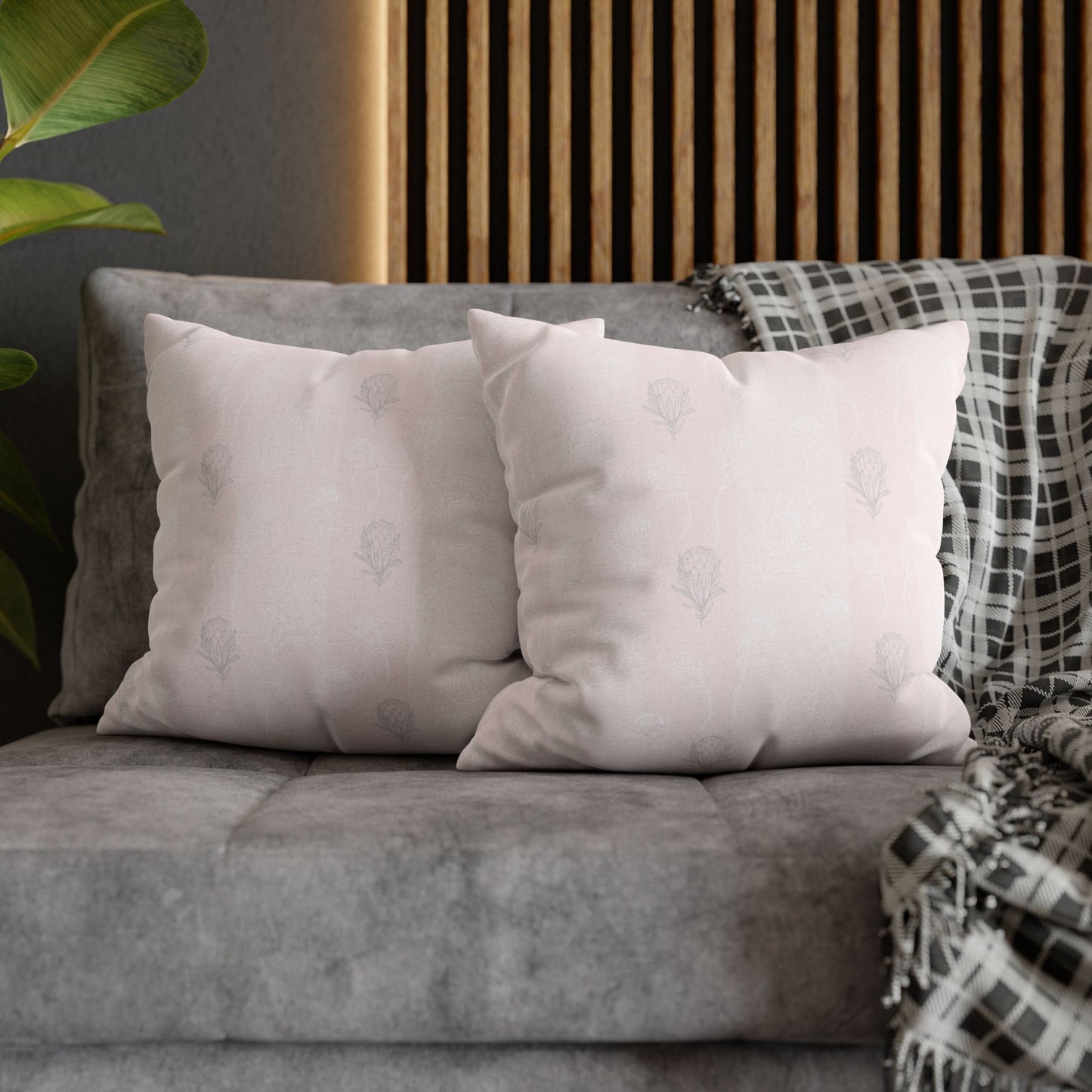 Pastel Pink Protea Stripe Square Pillow Case- Pillow not Included