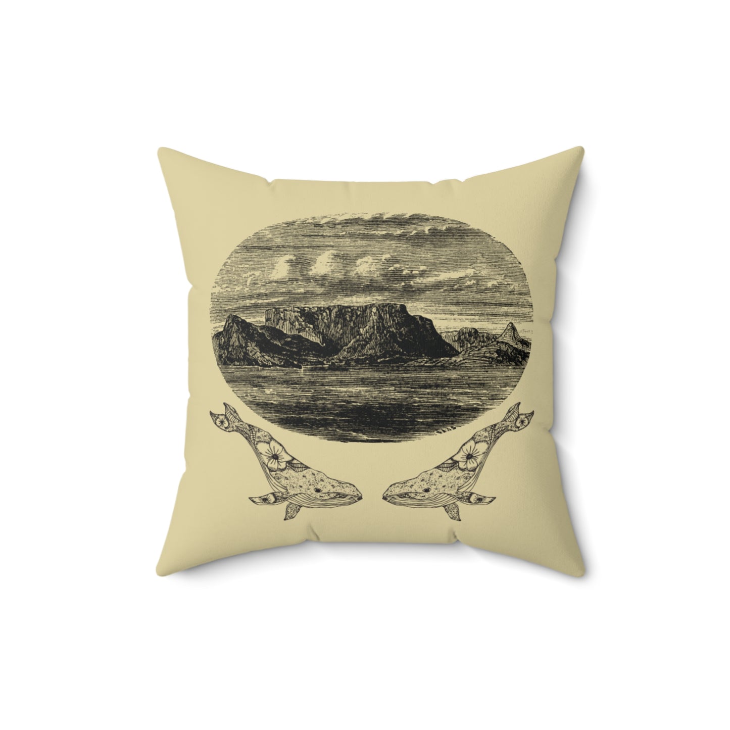 Cape Town Landscape & Whale Throw Pillow Spun Polyester Square Pillow
