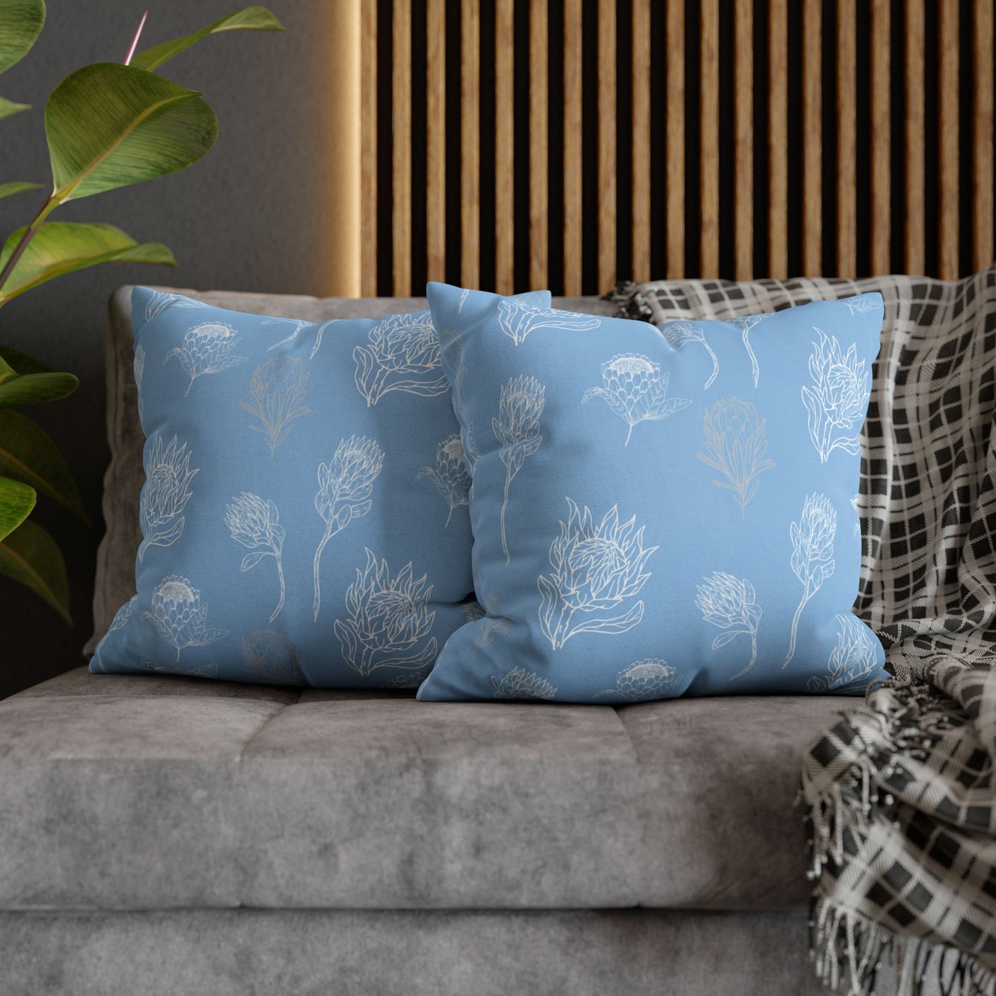 Blue Floral Protea Throw Pillow Case- Pillow not Included