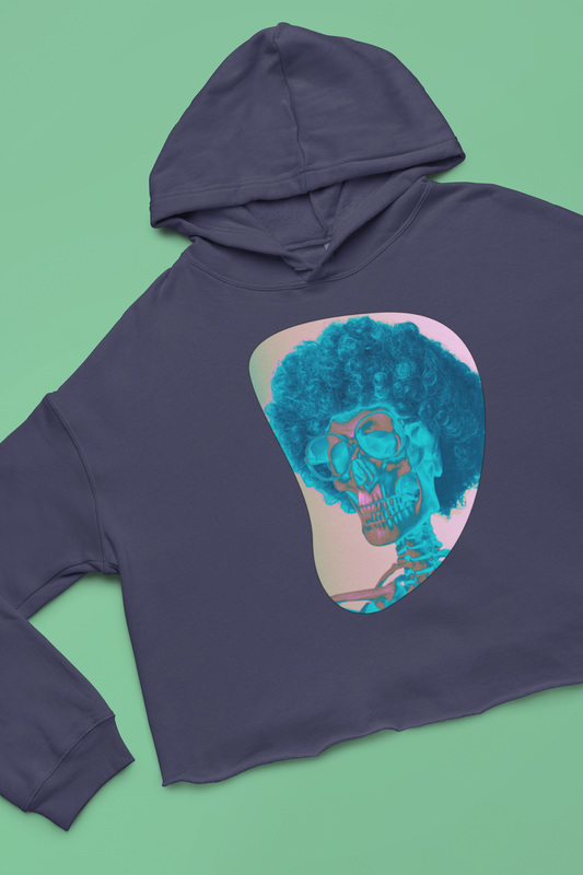 Funky Retro Skeleton Women`s Cropped Hoodie